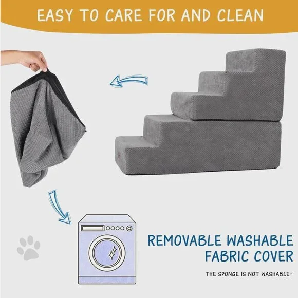 5-Step Dog Stairs for High Beds, Non-Slip Pet Steps, Grey, 22.6 H